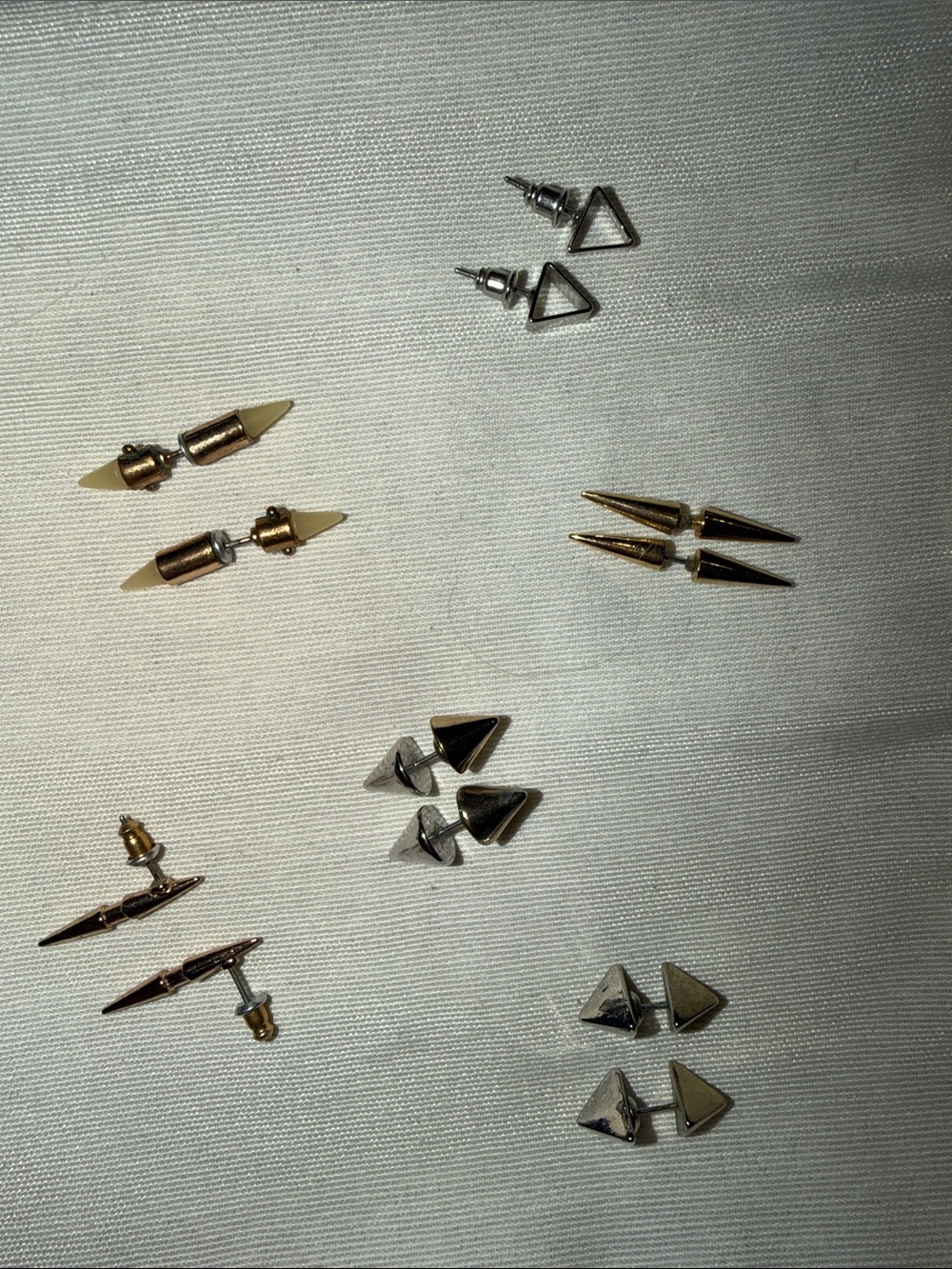Mixed Metal Triangle & Spike Stud Earring Set – Gold, Silver & Cream